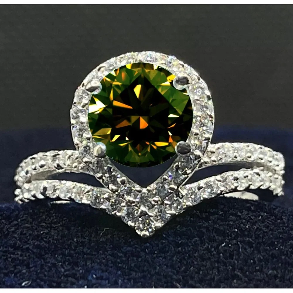 3.26 Ct Vvs =:  Brown White Moissanite Diamond Silver Engagement RING Size 7 - Picture 5 of 6